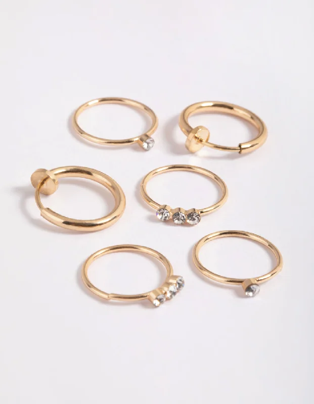 Women's Earrings – Elegant Designs for Every Personality--Gold Diamante Row Ring Pack