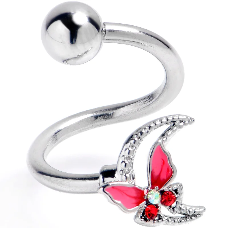 Designer Belly Rings with Custom Features -Aurora Gem Butterfly Beauty Pink Spiral Twister Belly Ring Designer Belly Rings with Custom Features -Aurora Gem Butterfly Beauty Pink Spiral Twister Belly Ring