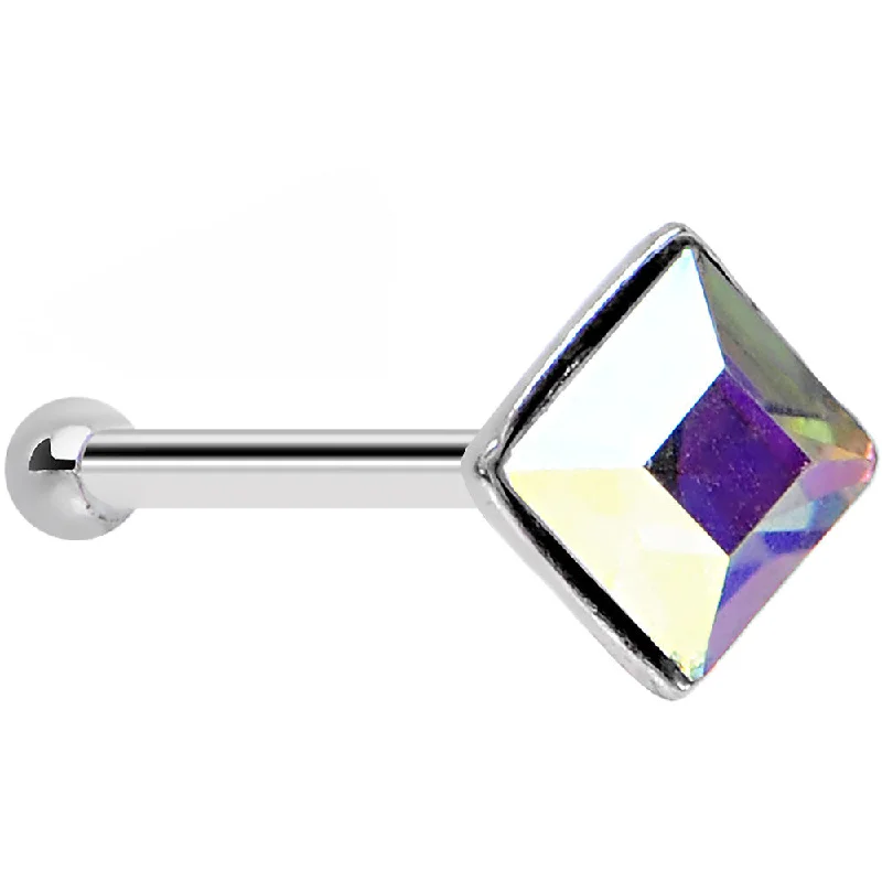 Trendy Nose Rings for a Bold Statement -Sterling Silver 2mm Square Nose Bone Created with Crystals