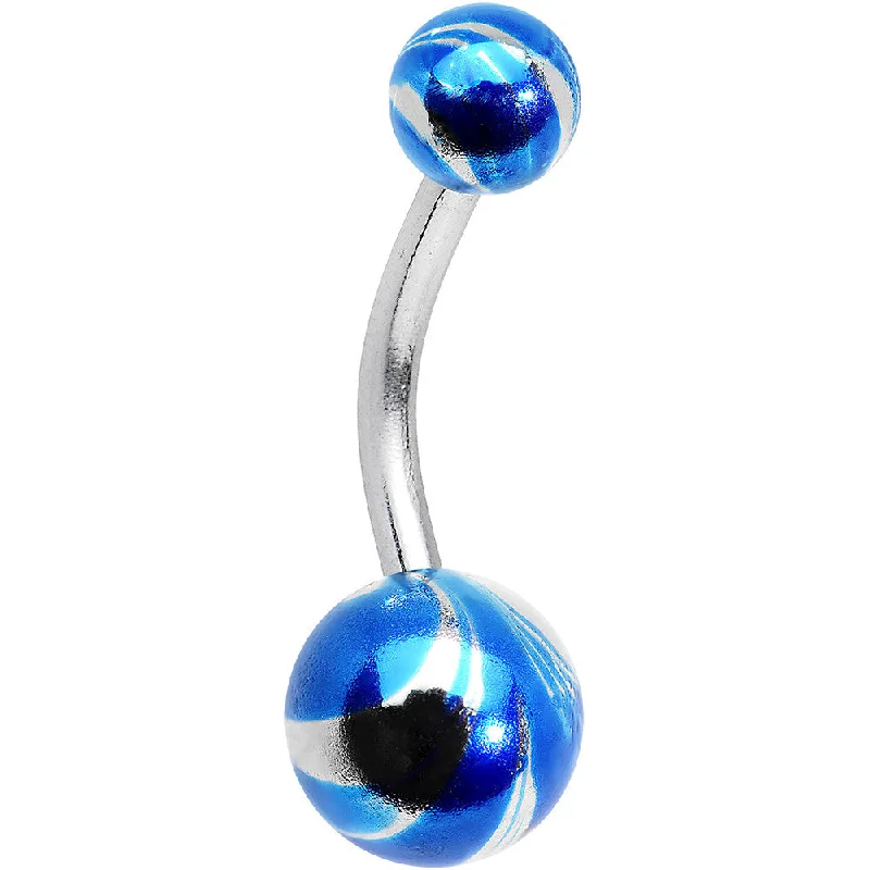Stylish Belly Rings for Creative Fashion -Blue Swirl Ball Ends Super Simple Belly Ring Stylish Belly Rings for Creative Fashion -Blue Swirl Ball Ends Super Simple Belly Ring
