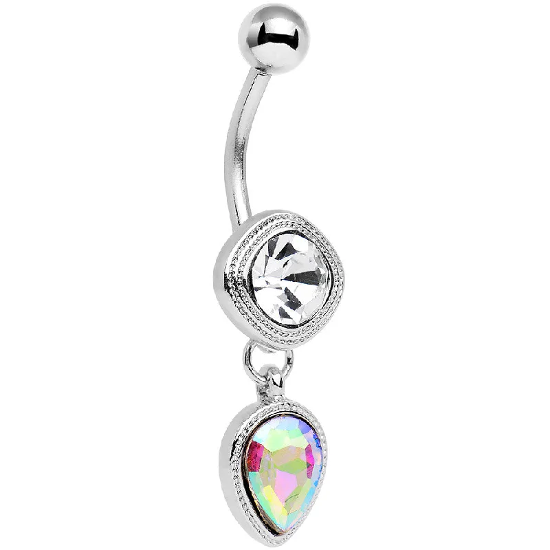Designer Belly Rings for Unique Shine -Clear Aurora CZ Gem Simpe Sass Dangle Belly Ring Designer Belly Rings for Unique Shine -Clear Aurora CZ Gem Simpe Sass Dangle Belly Ring
