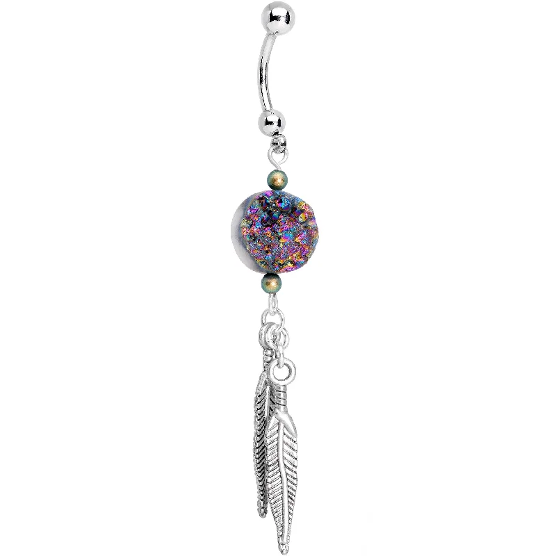 Comfortable Belly Rings for Exclusive Looks -Druzy Quartz Feather Belly Ring Created with Crystals Comfortable Belly Rings for Exclusive Looks -Druzy Quartz Feather Belly Ring Created with Crystals