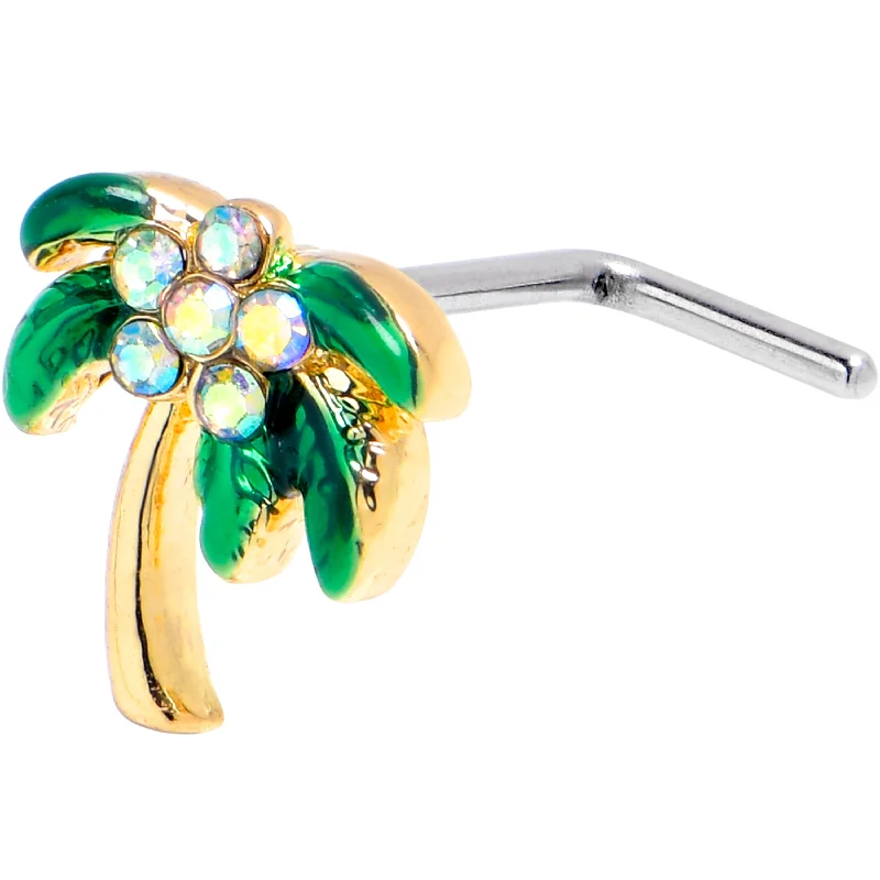 Nose Rings for Everyday Look -20 Gauge 7mm Aurora Gem Palm Tree Glam Golden L Shape Nose Ring Nose Rings for Everyday Look -20 Gauge 7mm Aurora Gem Palm Tree Glam Golden L Shape Nose Ring