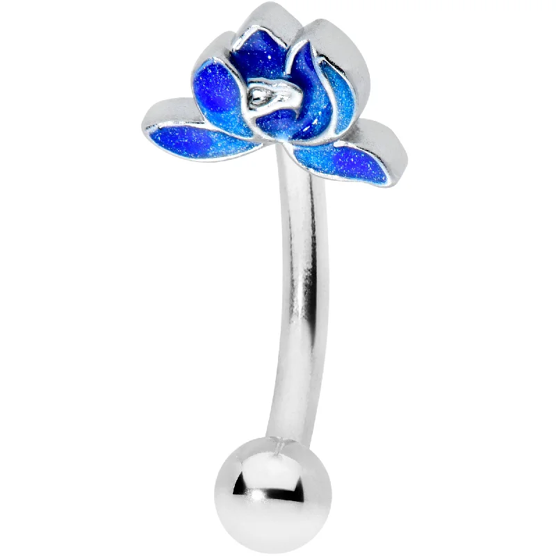 Women's Earrings – Elegant Designs for Every Personality--16 Gauge 5/16 Lovely Blue Lotus Flower Curved Eyebrow Ring