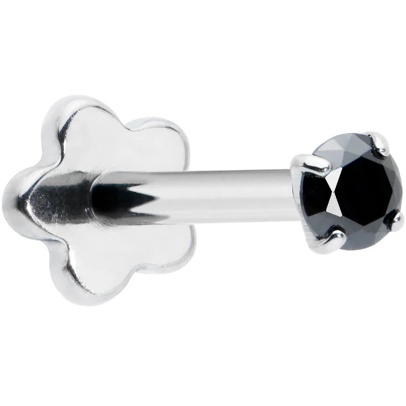Women's Earrings – Elegant Designs for Every Personality--18 Gauge 5/16 Black CZ G23 Titanium Threadless Flower Labret Tragus