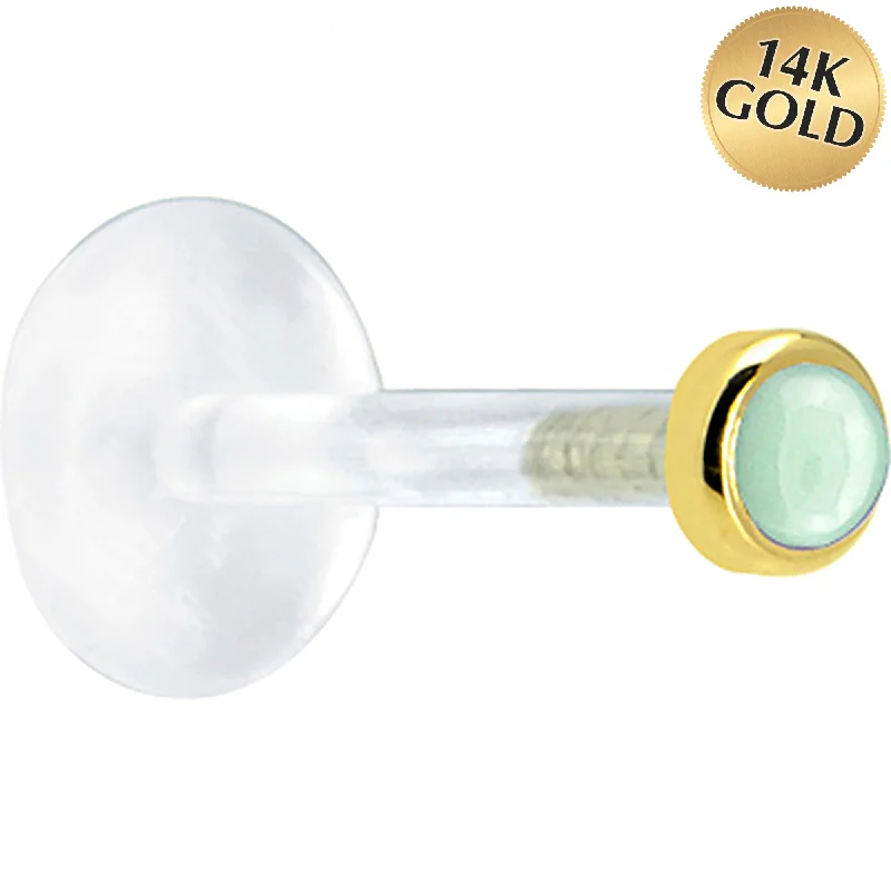 Women's Earrings – Elegant Designs for Every Personality--16 Gauge 5/16 Solid 14KT Yellow Gold 2mm Genuine Aventurine Quartz Bioplast Tragus Earring Stud