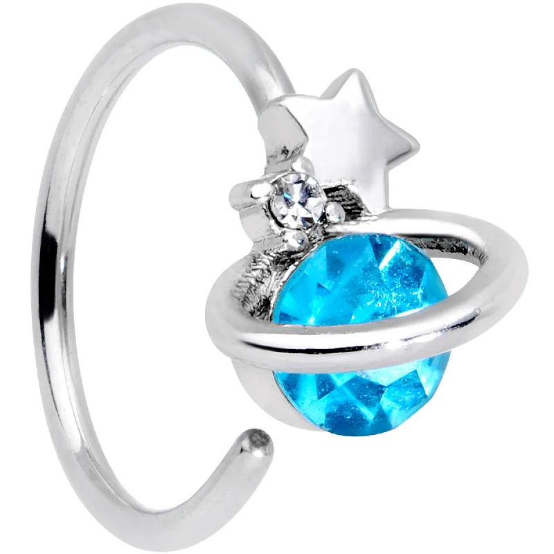 Affordable Designer Nose Rings -20 Gauge 1/4 Clear Blue Gem Star Saturn Nose Hoop