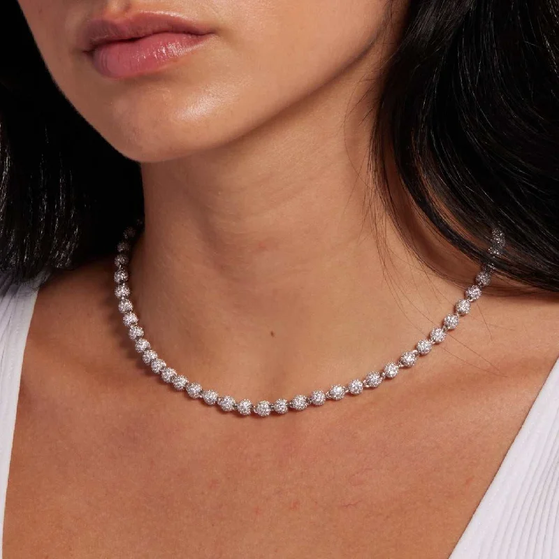 Shop Classic Women's Necklaces & Pendants with a Modern Twist-Iced Ball Necklace in White Gold - 4mm Shop Classic Women's Necklaces & Pendants with a Modern Twist-Iced Ball Necklace in White Gold - 4mm