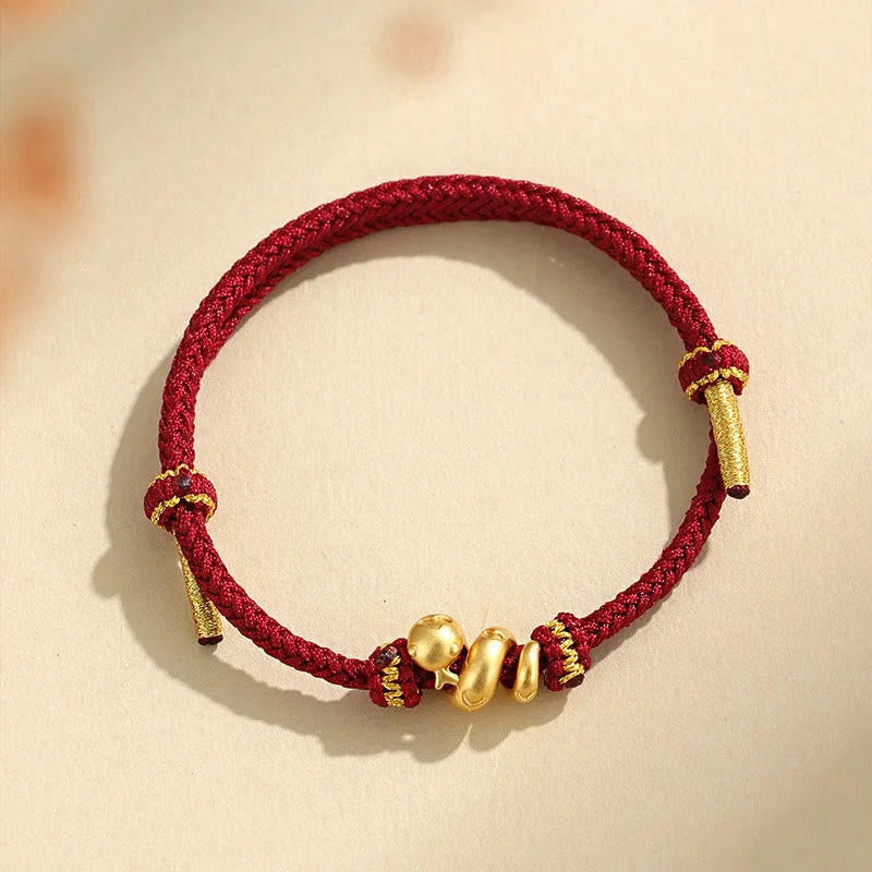 Women's Bangles with Subtle Engraving-Buddha Stones Handmade 999 Sterling Silver Golden Year Of Snake Red String Protection Braided Bracelet