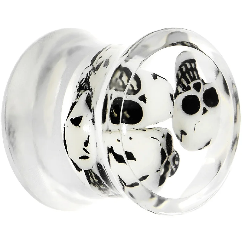 Women's Earrings – Elegant Designs for Every Personality--00 Gauge Clear Acrylic Spooky Skulls Saddle Plug