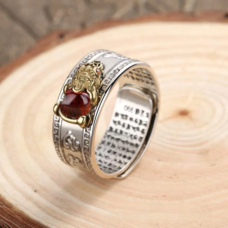 Chic Women's Rings for Fashion-Forward Looks-Buddha Stones Red Agate PiXiu Wealth Ring
