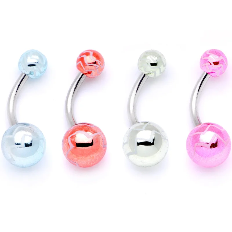 Trendy Belly Rings for Chic Fashion -Pastel Zig Zag Party Pack Belly Ring Set of 4