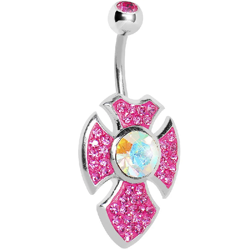 Beautiful Belly Rings for Fashion-Forward Women -Pink Gem Aurora Center Latin Cross Belly Ring Beautiful Belly Rings for Fashion-Forward Women -Pink Gem Aurora Center Latin Cross Belly Ring