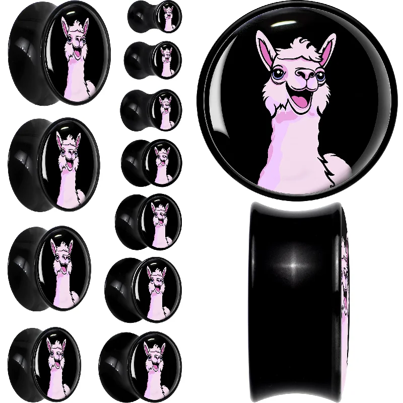 Women's Earrings – Elegant Designs for Every Personality--Pink Happy Llama Black Acrylic Saddle Plug Set 8mm to 20mm Women's Earrings – Elegant Designs for Every Personality--Pink Happy Llama Black Acrylic Saddle Plug Set 8mm to 20mm