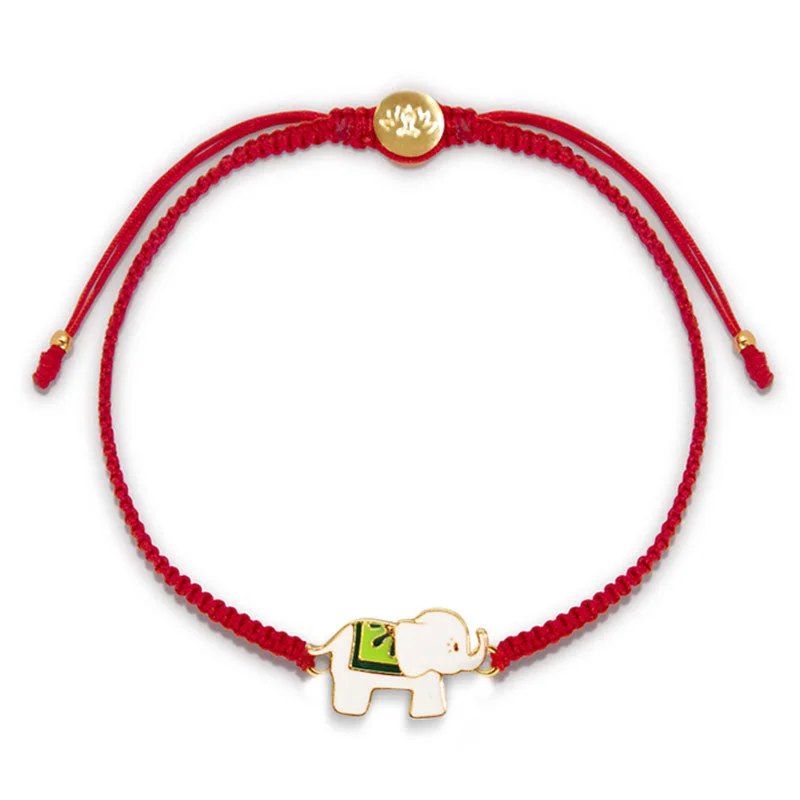Sparkling Gold Bangles for Women-Buddha Stones Tibetan Handmade 925 Sterling Silver Lucky Elephant Red String Bracelet