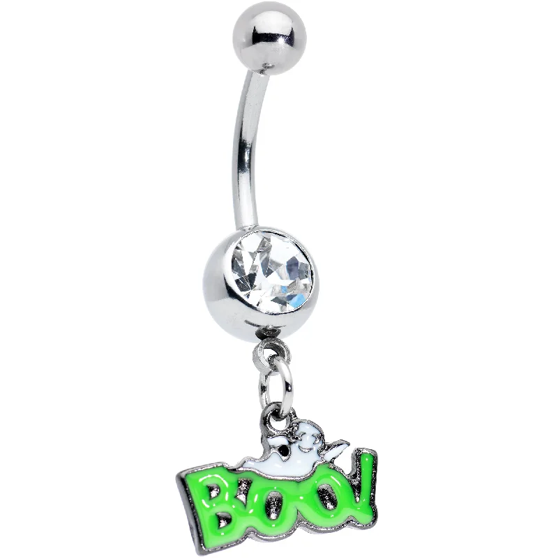 Comfortable Belly Rings for Chic and Stylish Fashion -Clear Gem Green Boo Ghost Halloween Dangle Belly Ring Comfortable Belly Rings for Chic and Stylish Fashion -Clear Gem Green Boo Ghost Halloween Dangle Belly Ring