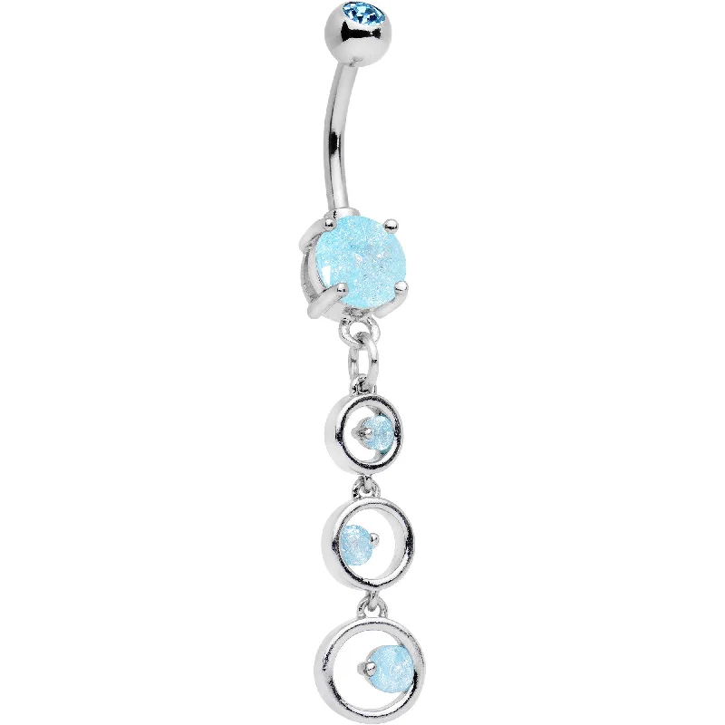 Designer Belly Rings for Trendy Women -Aqua Light Blue CZ Gem Ring Around and Around Dangle Belly Ring Designer Belly Rings for Trendy Women -Aqua Light Blue CZ Gem Ring Around and Around Dangle Belly Ring