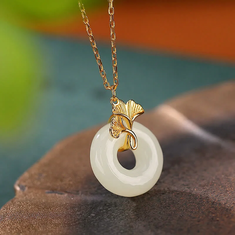 Shop Classic Women's Necklaces & Pendants with a Modern Twist-Buddha Stones 925 Sterling Silver Natural Hetian Jade Ginkgo Leaf Peace Buckle Luck Necklace Pendant Shop Classic Women's Necklaces & Pendants with a Modern Twist-Buddha Stones 925 Sterling Silver Natural Hetian Jade Ginkgo Leaf Peace Buckle Luck Necklace Pendant
