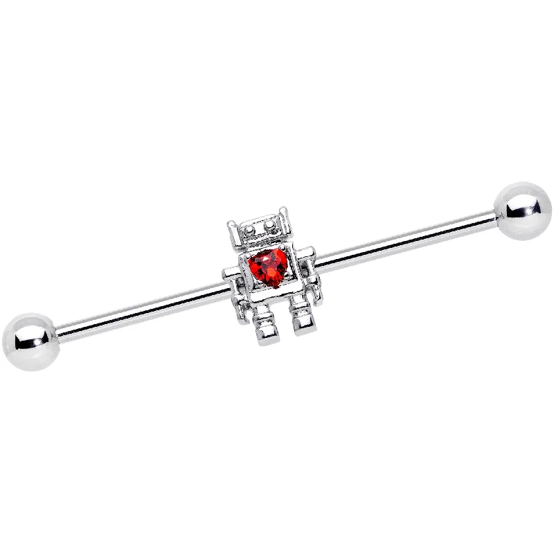 Women's Earrings – Elegant Designs for Every Personality--14 Gauge Red Gem Heart Valentines Day Robot Industrial Barbell 38mm Women's Earrings – Elegant Designs for Every Personality--14 Gauge Red Gem Heart Valentines Day Robot Industrial Barbell 38mm
