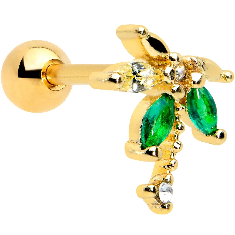 Women's Earrings – Elegant Designs for Every Personality--16 Gauge 1/4 Green Gem Gold Tone Palm Tree Cartilage Tragus Earring Women's Earrings – Elegant Designs for Every Personality--16 Gauge 1/4 Green Gem Gold Tone Palm Tree Cartilage Tragus Earring