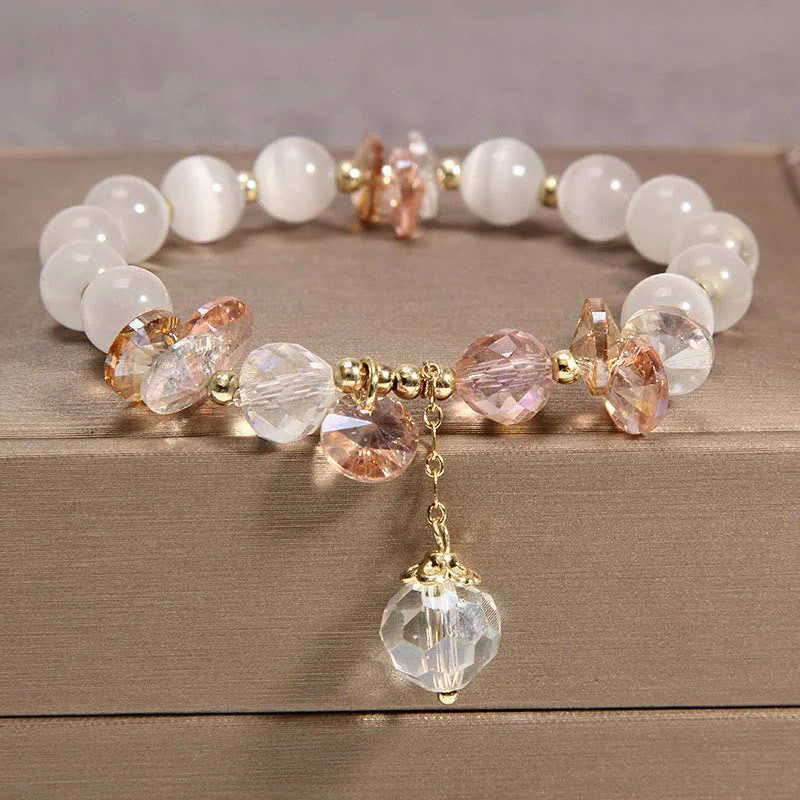 Colorful Gemstone Bangles for Women-Buddha Stones Cat's Eye Pink Crystal Peace Charm Bracelet Colorful Gemstone Bangles for Women-Buddha Stones Cat's Eye Pink Crystal Peace Charm Bracelet
