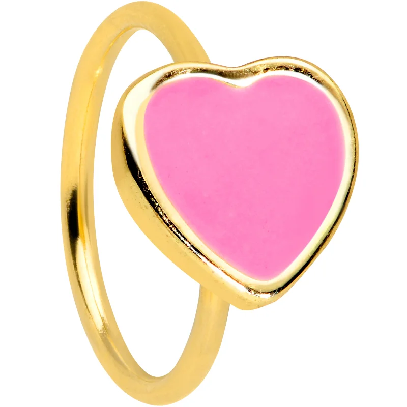 Unique Designer Nose Rings for Modern Looks -20 Gauge 5/16 Gold Tone Pink Heart Nose Hoop Unique Designer Nose Rings for Modern Looks -20 Gauge 5/16 Gold Tone Pink Heart Nose Hoop