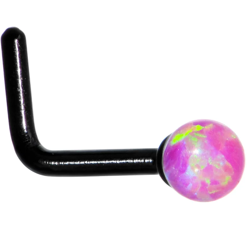 Elegant Gold Nose Rings for Stunning Fashion -Pink 2.5mm Synthetic Opal Ball Black Anodized L-Shape Nose Ring Elegant Gold Nose Rings for Stunning Fashion -Pink 2.5mm Synthetic Opal Ball Black Anodized L-Shape Nose Ring