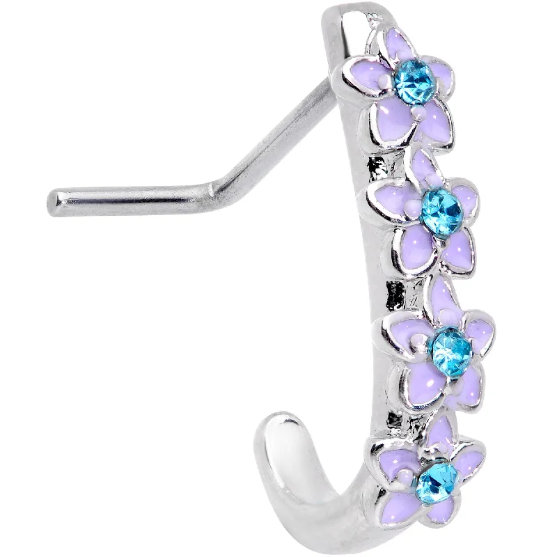 Nose Rings with Crystals -20 Gauge 3/16 Blue Gem Bouquet Flowers Faux Hoop L Shaped Nose Ring Nose Rings with Crystals -20 Gauge 3/16 Blue Gem Bouquet Flowers Faux Hoop L Shaped Nose Ring