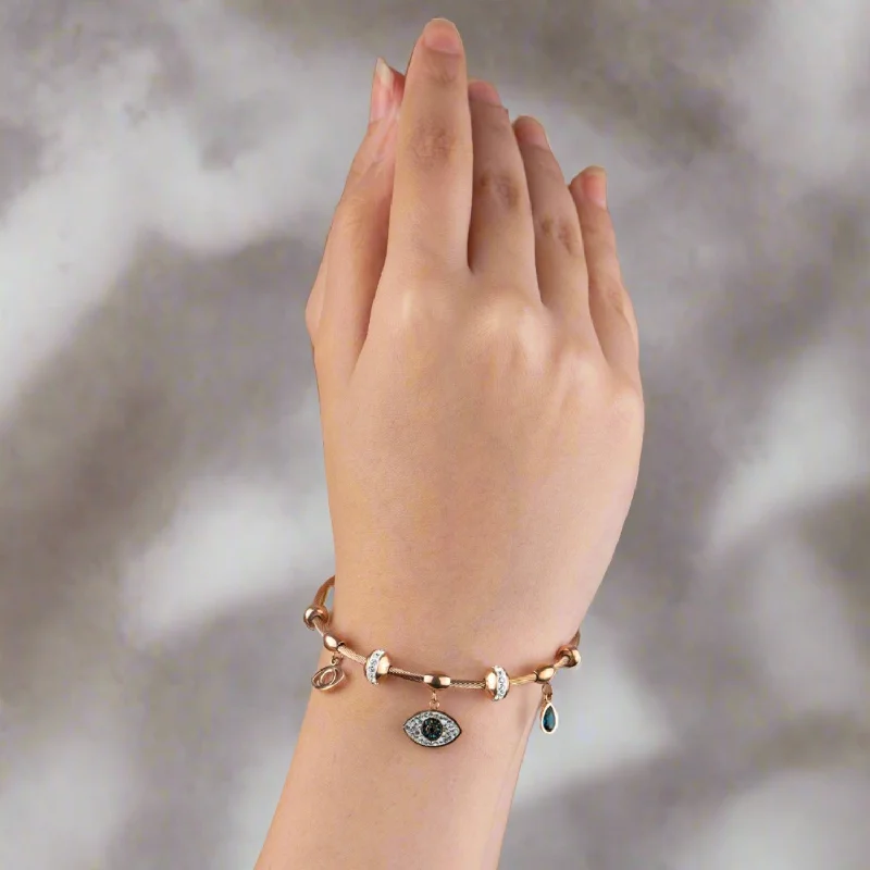 Contemporary Bracelets and Bangles for Women-Evil Eye Charms Dangler Bracelet
