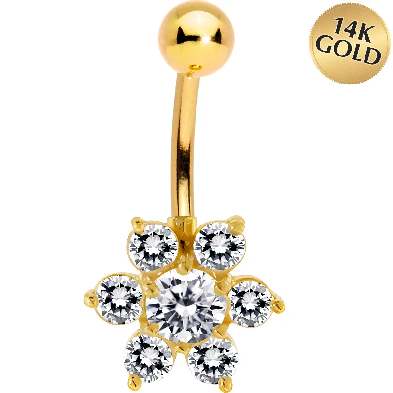 Stunning Belly Rings with Sparkling Stones -16 Gauge Solid 14KT Yellow Gold CZ Flower Belly Ring Stunning Belly Rings with Sparkling Stones -16 Gauge Solid 14KT Yellow Gold CZ Flower Belly Ring