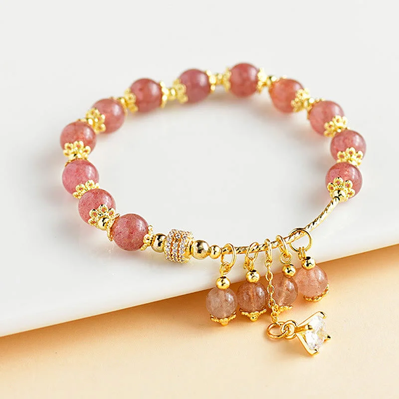 Silver Cuff Bangles for Women-Buddha Stones Natural Strawberry Quartz Crystal Zircon Healing Positive Bracelet Silver Cuff Bangles for Women-Buddha Stones Natural Strawberry Quartz Crystal Zircon Healing Positive Bracelet