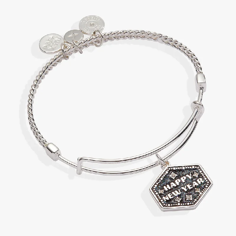 Chic Bangles for Women with Silver Detailing-Happy New Year Glitter Bangle