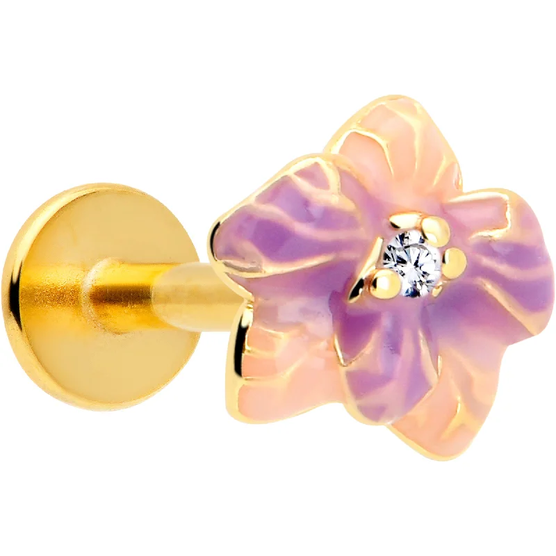 Gold-Plated Lip Rings16 Gauge 1/4 Clear Gem Gold Tone Pastel Flower Cartilage Labret