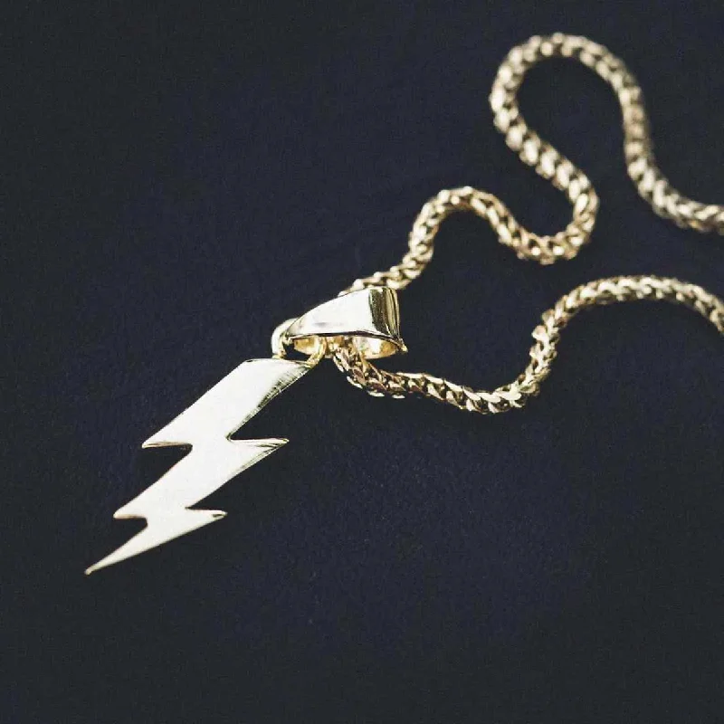 Exclusive Men's Necklaces & Pendants for the Modern Gentleman-Solid Gold Micro Lightning Bolt Exclusive Men's Necklaces & Pendants for the Modern Gentleman-Solid Gold Micro Lightning Bolt