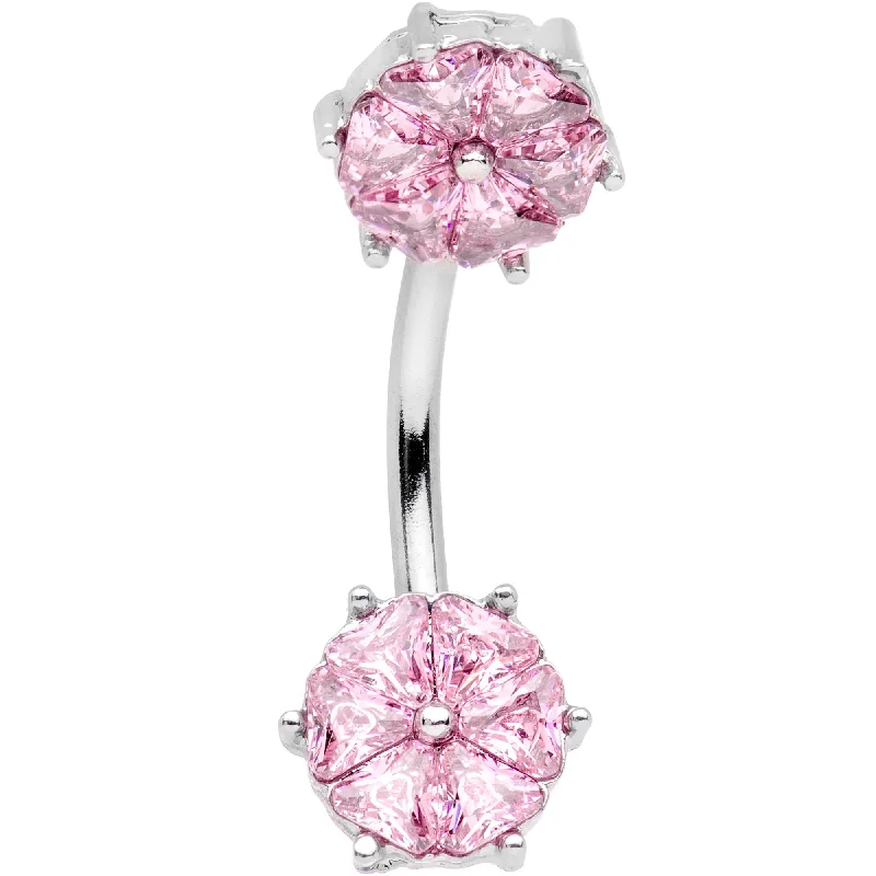 Belly Rings for Unique Fashion Statements -Pink Gem Twin Flowers Double Mount Belly Ring Belly Rings for Unique Fashion Statements -Pink Gem Twin Flowers Double Mount Belly Ring