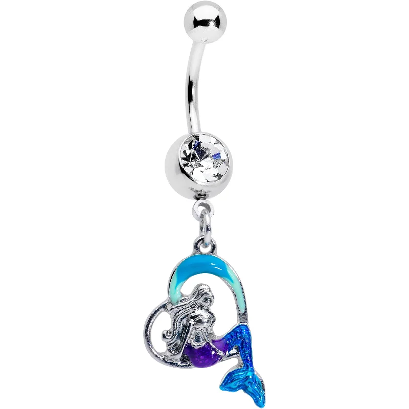 Designer Belly Rings for Glamorous Look -Clear Gem Mermaid Love Blue Dangle Belly Ring Designer Belly Rings for Glamorous Look -Clear Gem Mermaid Love Blue Dangle Belly Ring