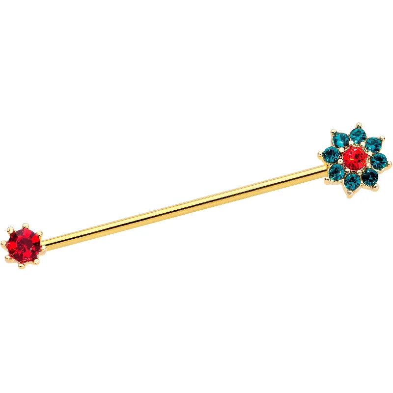 Women's Earrings – Elegant Designs for Every Personality--14 Gauge Green Red Gem Christmas Flower Industrial Barbell 38mm Women's Earrings – Elegant Designs for Every Personality--14 Gauge Green Red Gem Christmas Flower Industrial Barbell 38mm