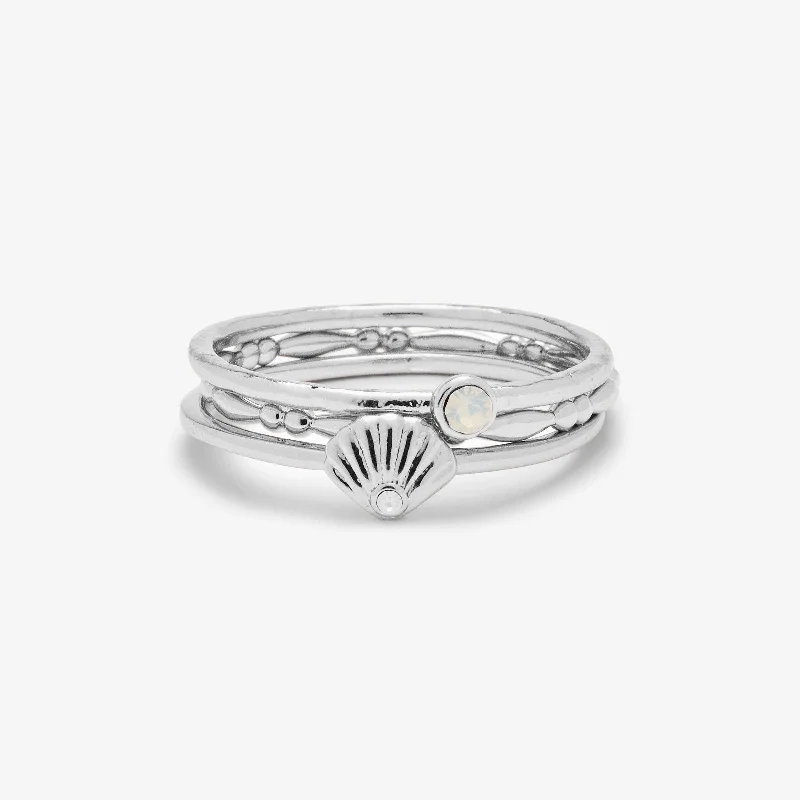 Chic Women's Rings for Fashion-Forward Looks-Opal Shell Ring Stack