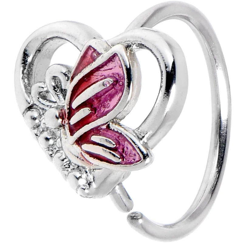 Designer Nose Rings for Every Fashion Lover -20 Gauge 5/16 Butterfly Love Heart Pink Hose Hoop Designer Nose Rings for Every Fashion Lover -20 Gauge 5/16 Butterfly Love Heart Pink Hose Hoop