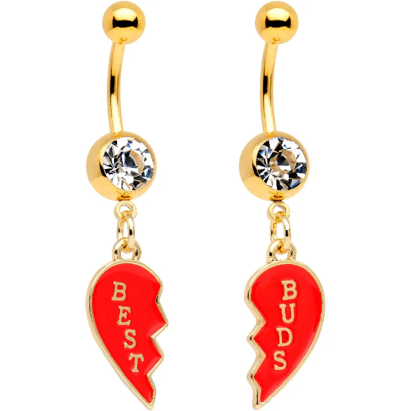 Stylish Belly Rings for Special Moments -Clear Gem Best Buds Heart Dangle Belly Ring Set of 2 Stylish Belly Rings for Special Moments -Clear Gem Best Buds Heart Dangle Belly Ring Set of 2