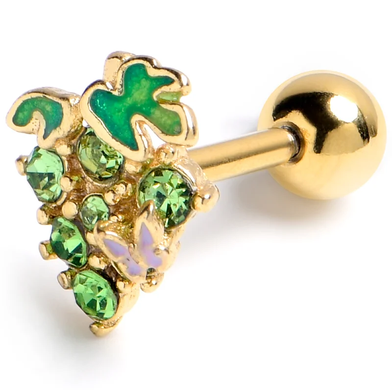 Women's Earrings – Elegant Designs for Every Personality--16 Gauge 1/4 Green Gem Gold Tone Butterfly Grapes Cartilage Earring Women's Earrings – Elegant Designs for Every Personality--16 Gauge 1/4 Green Gem Gold Tone Butterfly Grapes Cartilage Earring
