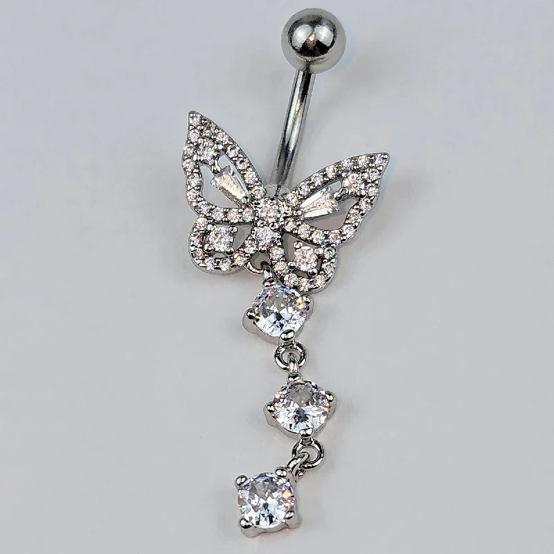 Beautiful Belly Rings with Timeless Beauty -Clear Gem Dramatic Butterfly Dangle Belly Ring Beautiful Belly Rings with Timeless Beauty -Clear Gem Dramatic Butterfly Dangle Belly Ring