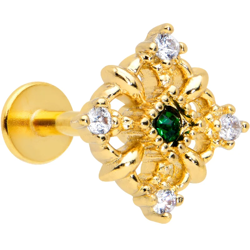 Trendy Lip Rings for Statement Fashion16 Gauge 5/16 Green Gem Gold Tone Noble Square Labret Monroe Tragus