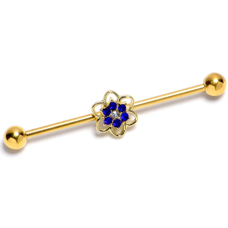 Women's Earrings – Elegant Designs for Every Personality--14 Gauge Blue Gem Gold Tone Radiant Bloom Flower Industrial Barbell 38mm Women's Earrings – Elegant Designs for Every Personality--14 Gauge Blue Gem Gold Tone Radiant Bloom Flower Industrial Barbell 38mm