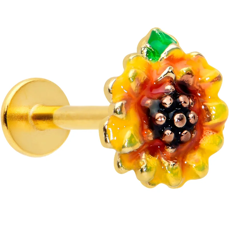 Comfortable Lip Rings for Sensitive Skin16 Gauge 5/16 Gold Tone Summer Sunflower Labret Monroe Tragus