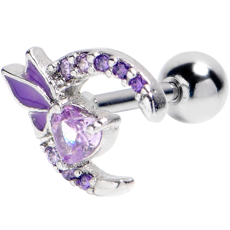 Women's Earrings – Elegant Designs for Every Personality--16 Gauge 1/4 Purple Gem Butterfly Moon Heart Cartilage Tragus Earring Women's Earrings – Elegant Designs for Every Personality--16 Gauge 1/4 Purple Gem Butterfly Moon Heart Cartilage Tragus Earring