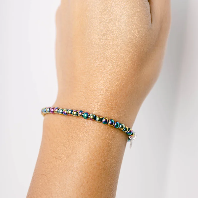 Polished Gold Bangles for Women-Rainbow Hematite Energy Bracelet