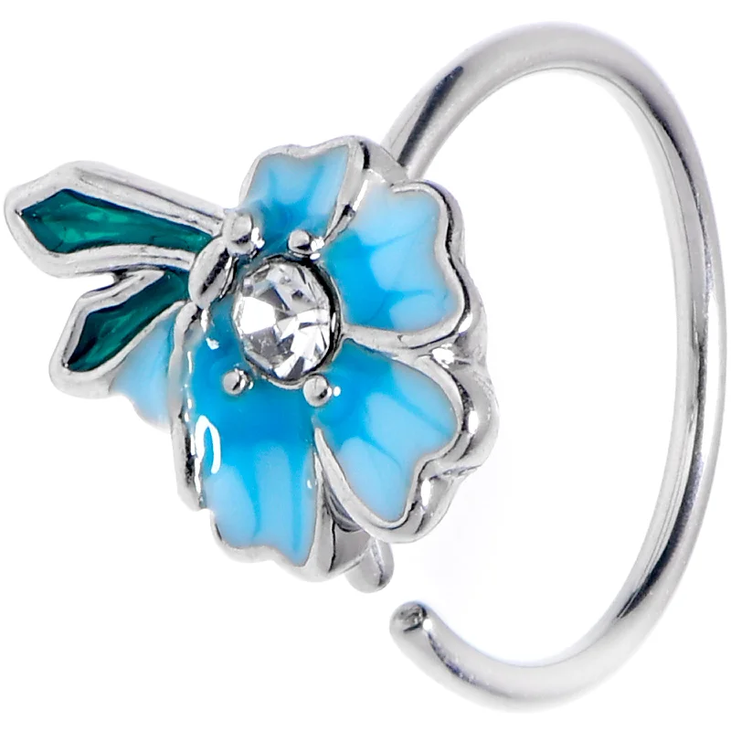 Nose Rings for Elegant Everyday Wear -20 Gauge 5/16 Clear Gem Faerie Flower Blue Nose Hoop Nose Rings for Elegant Everyday Wear -20 Gauge 5/16 Clear Gem Faerie Flower Blue Nose Hoop