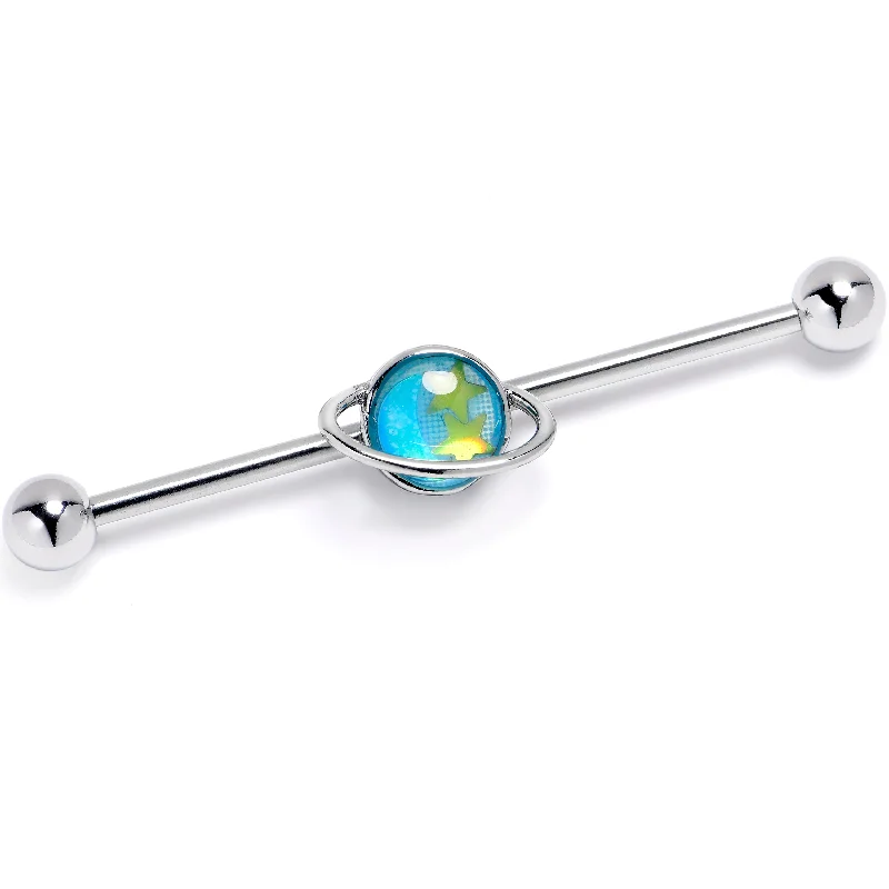 Women's Earrings – Elegant Designs for Every Personality--14 Gauge Saturn Star Blue Industrial Barbell 38mm