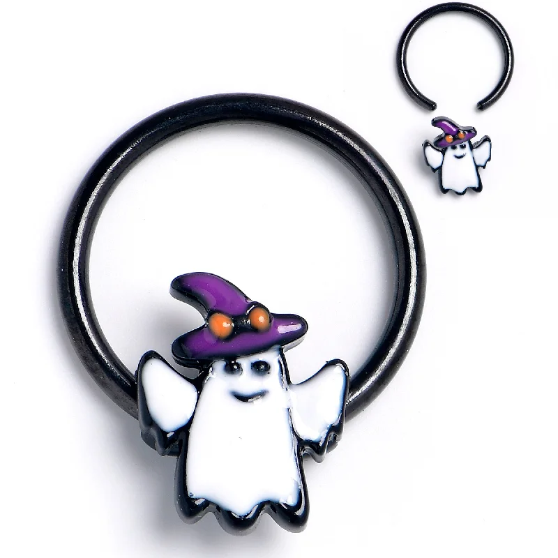 Women's Earrings – Elegant Designs for Every Personality--16 Gauge 3/8 Black Witch Hat Ghost Halloween BCR Captive Ring